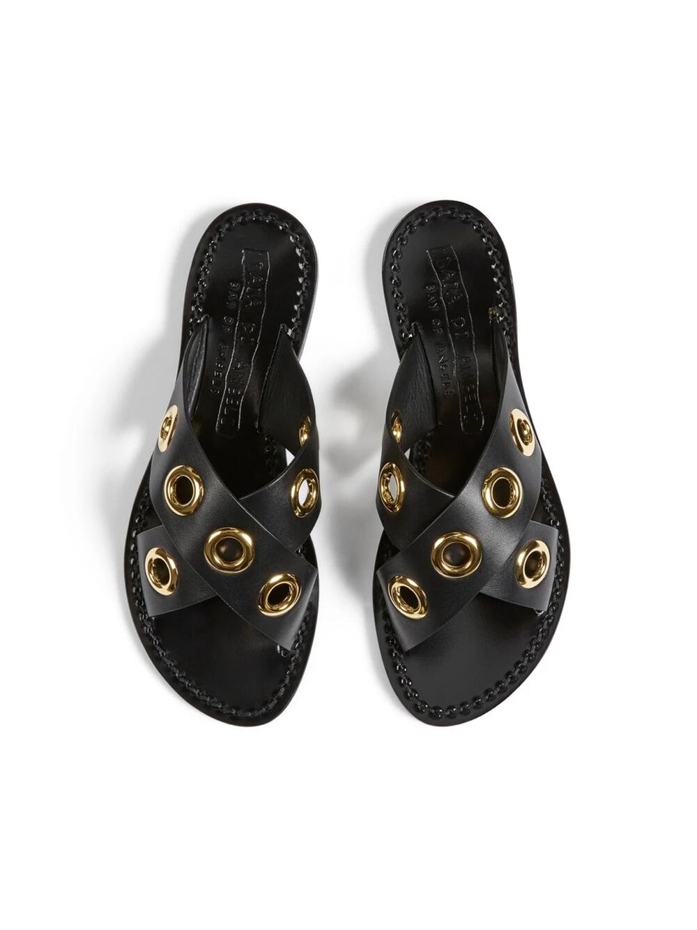 Bay of Angels Brera Black Gold Grommet Leather Criss Cross Slides Sandals 39 / 9
